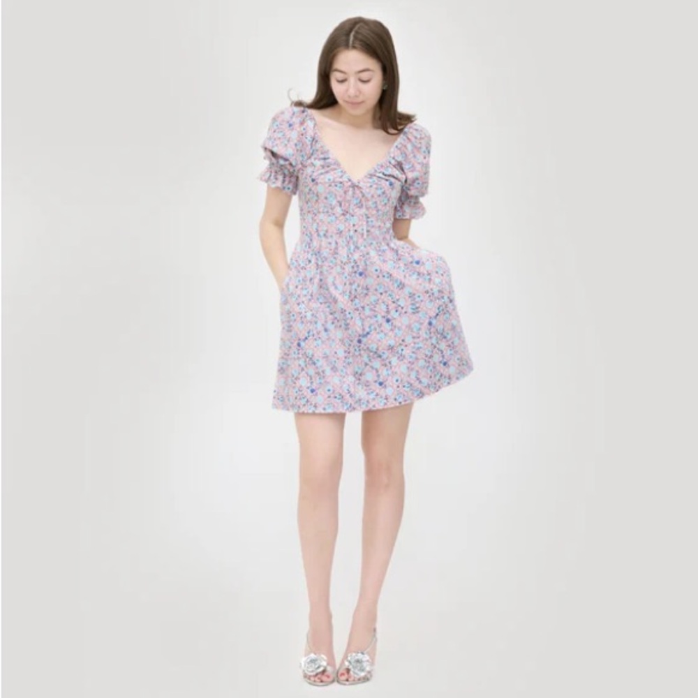 Hill House Ophelia Mini Dress Floral V-Neck Dress